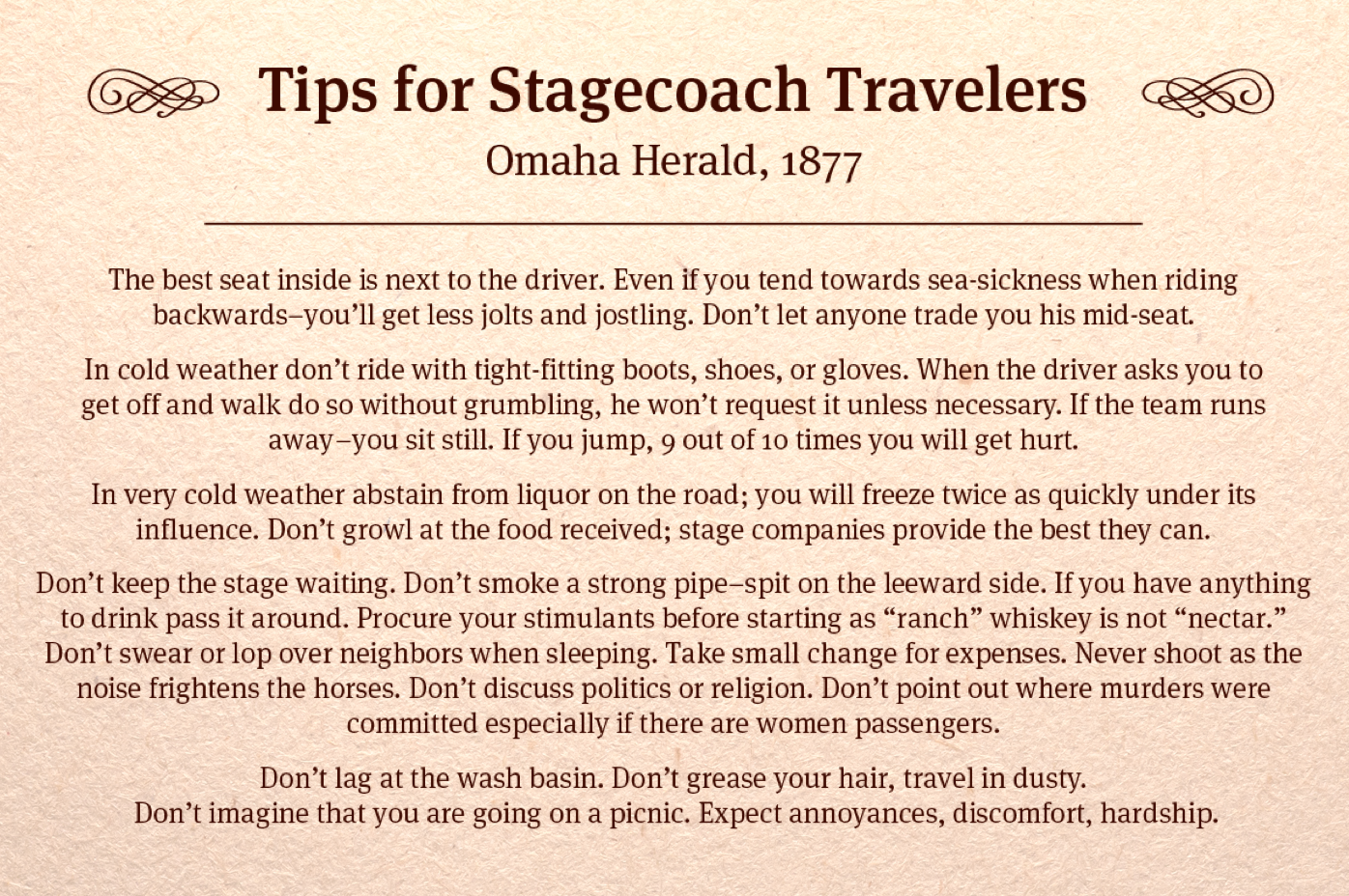 Tips for Stagecoach Travelers
